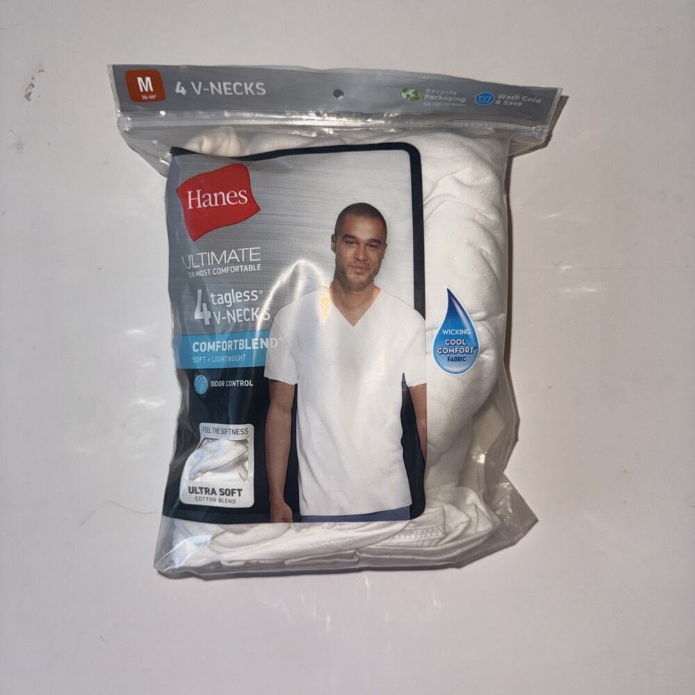 Hanes 5 Tagless Big Man V-necks, White, Size 2X (50-52")